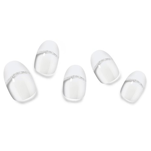 Semi Cured Gel Nail Strips French Nail Tips UV Gel Nail Stickers - Long Lasting Silver Glitter Gel Nail Stickers 20 Pieces Nail Polish Strips Works with UV Nail Lamp Easy Application & Removal