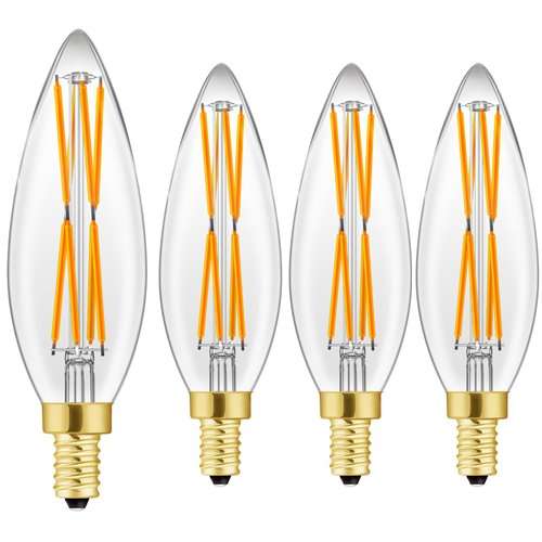 XININSUN E12 Edison Candelabra LED Bulb,100W Equivalent Dimmable LED Chandelier Light Bulbs,2700K Warm White Clear 800LM B10 Vintage LED Filament Candle Bulb with Decorative,4.85in,4 Pack