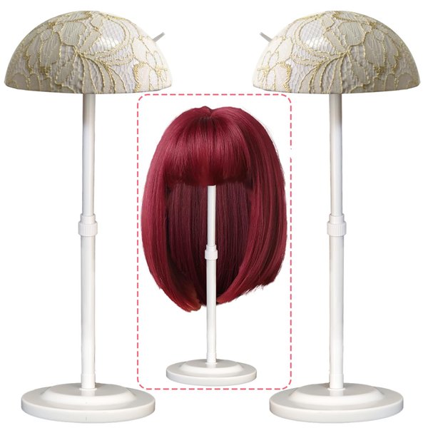 Wig Stand 2 Pack Adjustable Height Wig Holder Stands Non-Slip Portable Wig Head Holders Sturdy Plastic Wig Head Stand for Multiple Wigs and Hats Styling Drying Display (White)