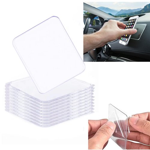 Ywhomal Traceless Super Sticky Gel Pads Anti-Slip Double Sided Gripping Pads for Auto Car Home Cell Phone Glass Photo Holder with Easy Remove Washable Reusable Design Pack of 10 (Transparent)