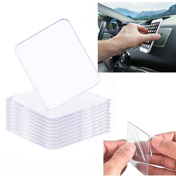 Ywhomal Traceless Super Sticky Gel Pads Anti-Slip Double Sided Gripping Pads for Auto Car Home Cell Phone Glass Photo Holder with Easy Remove Washable Reusable Design Pack of 10 (Transparent)