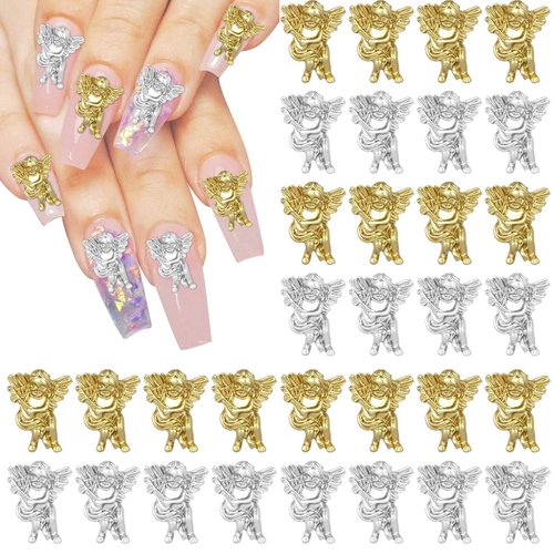 PAGOW 100PCS Retro Baroque Angel Baby Nail Charms 3D Embossed Nail Art Charms Accessories Cupid Angel Charms for Nails Decorations DIY Nail Designs Manicure Jewelry Women Nail Supplies