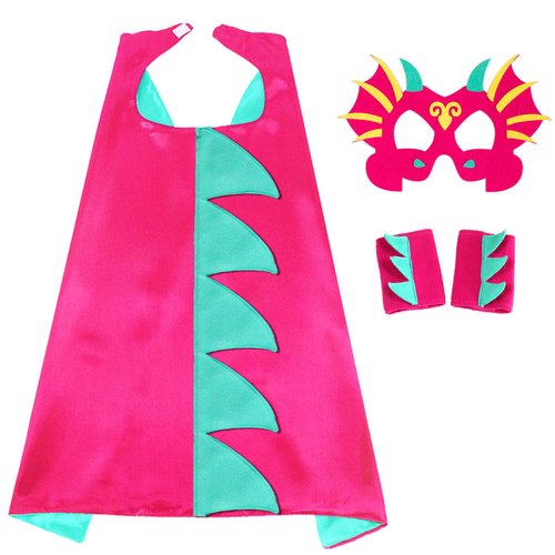 D.Q.Z Dragon Cape Costume for Kids Dinosaur Toys for 4 Years old Boys Birthday Gifts, Dinosaur Mask Girls Dress Up Clothes (Rose-Cyan)
