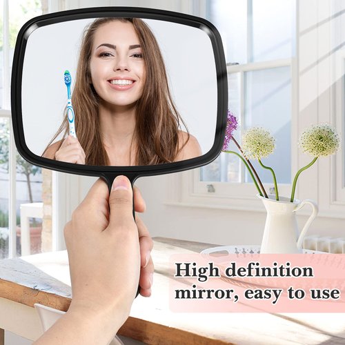 3 Pieces Hand Mirror Handheld Cosmetic Mirror with Handle, Makeup Hand Mirror Hairdressers Paddle Mirror Portable Vanity Mirror for Travel, Home and Salon Use (Red, Black, Blue, 9.17 x 6.53 Inch)