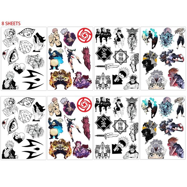 Babymiu Anime JJK Temporary Tattoo（8 Sheets) Gifts Anime Decor Merch Cosplay Temporary Tattoos Cartoon Stickers Decal Party Favors Supplies for Teens Kids Man
