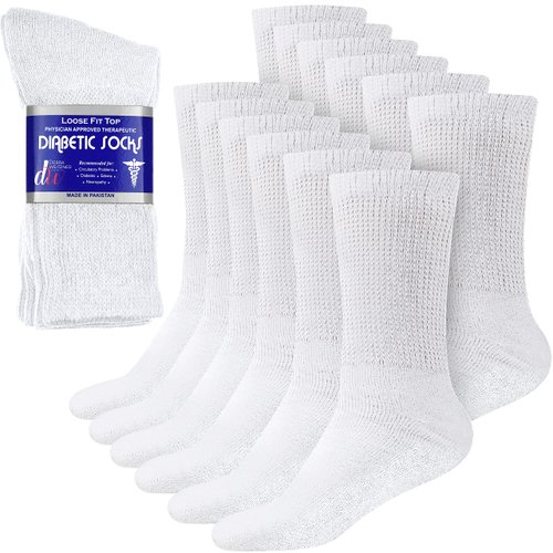 Debra Weitzner Diabetic Crew Socks Mens Womens Non-Binding Socks Loose Fit 12 Pairs White