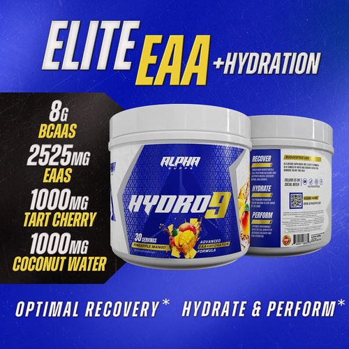 Alpha Supps Hydro 9 Aminos | EAA + Hydration Formula | Essential Amino Acids EAAs Powder with BCAAs & Electrolytes 30 Servings - Blueberry Lemonade
