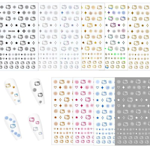 10 Pics 3D Cute Silver Kitty Nail Stickers, Cat Nail Stickers for Women, Kawaii Cartoon Nail Charms, Nail Decals for Nail Art, Pegatinas para Uñas
