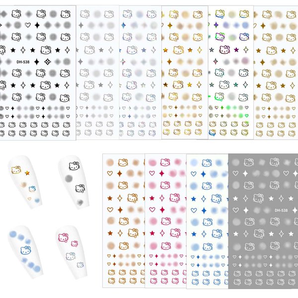 10 Pics 3D Cute Silver Kitty Nail Stickers, Cat Nail Stickers for Women, Kawaii Cartoon Nail Charms, Nail Decals for Nail Art, Pegatinas para Uñas