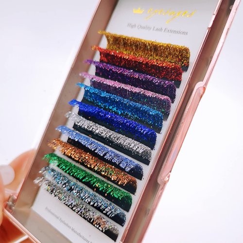 YABINA Colored Lash Extension Easy Fan Volume Lashes C Curl Self Blooming Lash Extensions Shiny Colorful Rapid Volume Eyelashes Extension (Shiny Colorful)