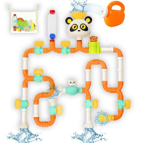 DIY Bath Toys for Toddlers Ages 1-3 and Kids 4-8, STEM Water Toys with Extra Features, 50-Piece Colorful Pipe Bathtub Set with Swiveling Valves, Top Right Toys