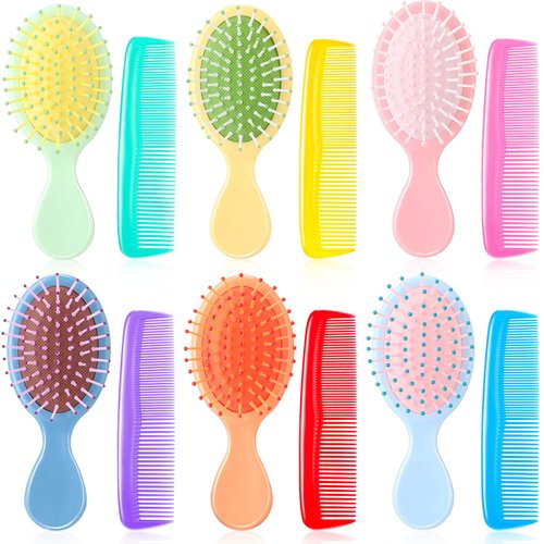Nuanchu 12 Pcs Mini Wet Hair Brush and Comb Set Travel Hair Brush Small Dressing Comb Plastic Detangler Brush Detangling Toddler Comb for Kids Toddler Baby Wet Curly Hair(Light Color)
