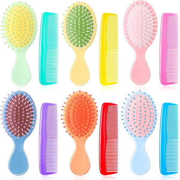 Nuanchu 12 Pcs Mini Wet Hair Brush and Comb Set Travel Hair Brush Small Dressing Comb Plastic Detangler Brush Detangling Toddler Comb for Kids Toddler Baby Wet Curly Hair(Light Color)