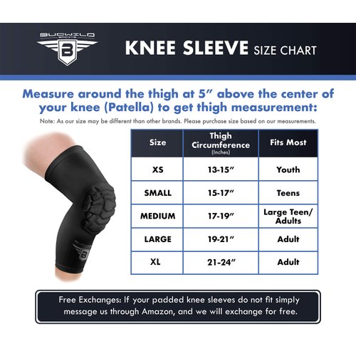 Bucwild Sports Knee Pads/Padded Compression Pro Knee Sleeves (1 Pair) Youth & Adult Sizes - Basketball Wrestling Volleyball (Black Small)