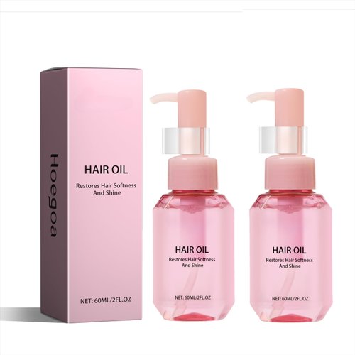 Hair Oil, Pink Repair Hair Oil, Nourish and Illuminate for Softness and Shine, Deep Conditioning Oil for Damaged, Dry Hair, Hydrating Lightweight Formula, 60ml (2 Pcs)