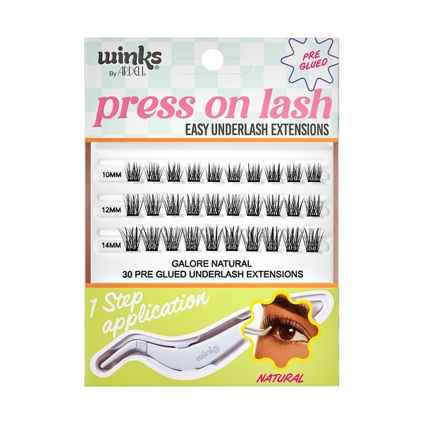 Ardell Winks Press On Underlash Extensions - Pre-Glued, 30 DIY Lash Clusters, Eyelash Extension Kit, Natural Look, Individual Lashes with Applicator, 1-Pack