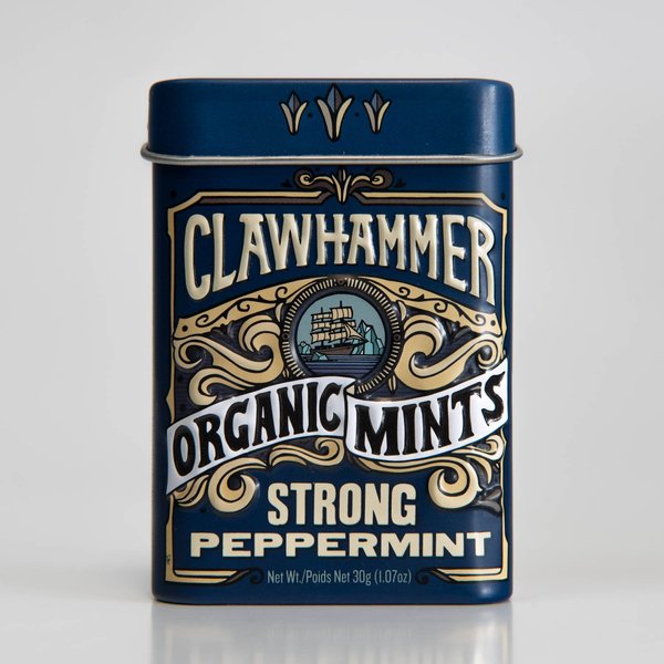 Clawhammer Organic Mints | USDA Certified Organic, Gluten Free, Non-GMO, Kosher | Strong Peppermint, 30 Count Tin