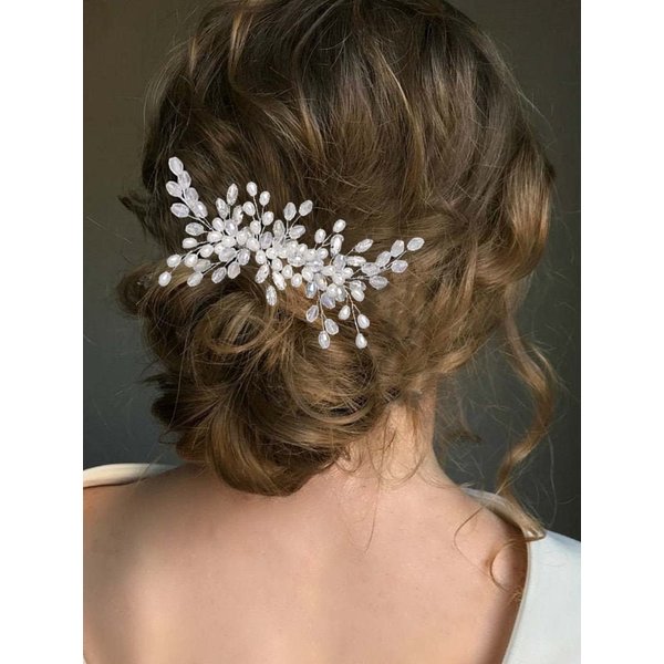 Catery Crystal Bride Wedding Hair Comb Pearl Hair Jewelry Headpieces Women Side Combs Hair Piece Bridal Decorative Hair Accessories for Women and Girls