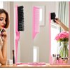 Comb Set, Pink comb,3 Pcs. slick back hair brush,Slick Back Brush with Edge Brush, styling comb for kids for middle part，Rat Tail Comb, Teasing Brush Set for Smoothing brush Baby Hair