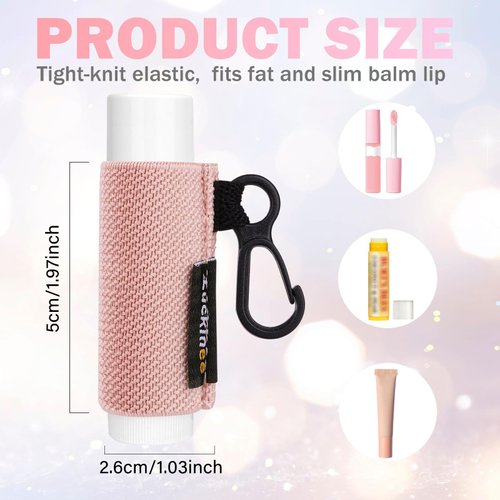 LUCKINEE 3PCS Lip Balm Holder Keychain Clip Chapstick Holder Key Chain Lipstick Holder Lip Gloss Sleeve with Quick Release Clip-Tight Elastic Holder Sleeve for Fat and Slim Lip Balms