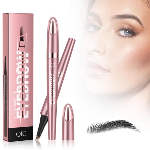 2024 New Magic Eyebrow Microblading Pen, 4-Tipped 3D Waterproof Microblading Eyebrow Pencil Contouring Pen, Natural Long-Lasting Fine Stroke (Black)