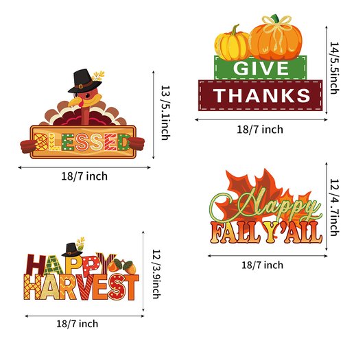 4 Pieces Thanksgiving Party Decorations Wooden Happy Fall Y'all Party Supplies Thanksgiving Centerpieces Autumn Table Decorations for Home Party Holiday