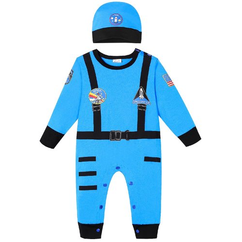 Zusnxaxe Newborn Baby Boys Girls Halloween Astronaut Costume Long Outfit for Children, Baby Spacesuit with hat, Birthday Gifts, Toddler Pretend Role Play Dress Up Blue 0-3