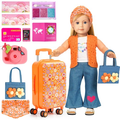 ARTST 18 Inch Girl Doll Accessories American Doll Clothes-Christmas Costume Suitcase Toys Set for 3-10 Girls