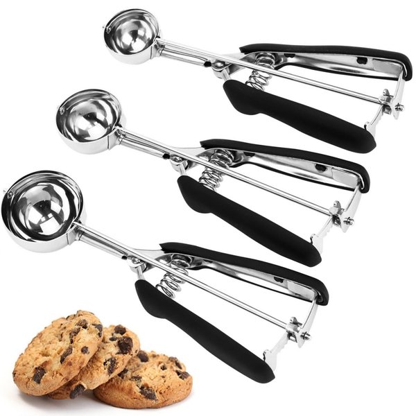 Cookie Scoop Set, 3Pcs Ice Cream Scoop, Cookie Scoops for Baking Set of 3, 18/8 Stainless Steel Cookie Scooper for Baking, Ice Cream Scooper with Trigger Release, Cookie Dough Scoop with Non-slip Grip