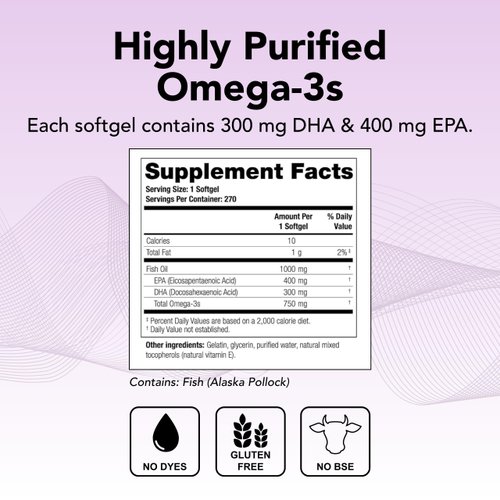 TherOmega Omega-3 Wild Alaskan Fish Oil | 270 Softgels | MSC, IFOS, & NSF Certified | 1,000mg Softgels (700mg of EPA & DHA) | Heart, Brain & Joint Support