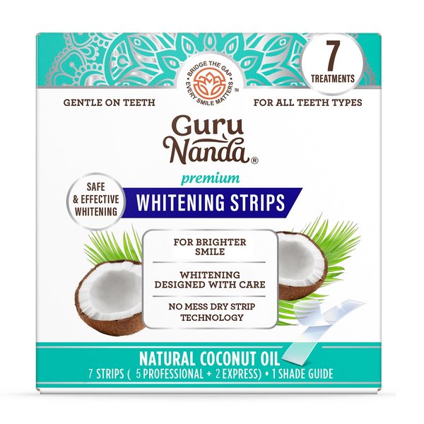 GuruNanda Teeth Whitening Strips - 7-Day Treatment with Non-Slip, Dry Strip Technology - Whitening Designed with Care for a Brighter Smile