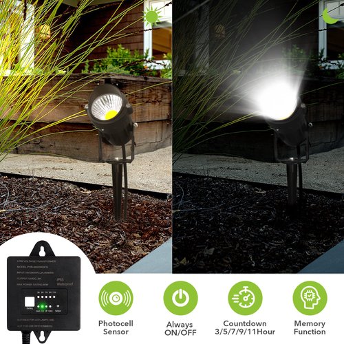 Paktonvo 60W Low Voltage Transformer with Timer and Photocell Sensor, 120V AC to 12V DC, IP65 Waterproof, Supply for LED Landscape Light, Outdoor Spotlight, Pathway Light,Garden Light