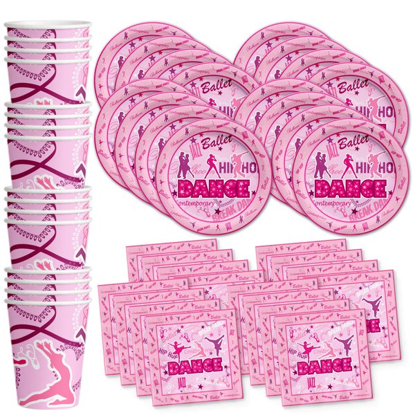 Dance Birthday Party Supplies Set Plates Napkins Cups Tableware Kit for 16