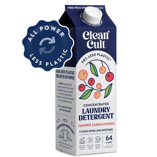 Concentrated Liquid Laundry Detergent Soap, 64 loads (32 oz), 90% Less Plastic, No Harsh Chemicals, Juniper Sandalwood, Defeats Stains & Odors, Eco-friendly, HE/Standard Compatible