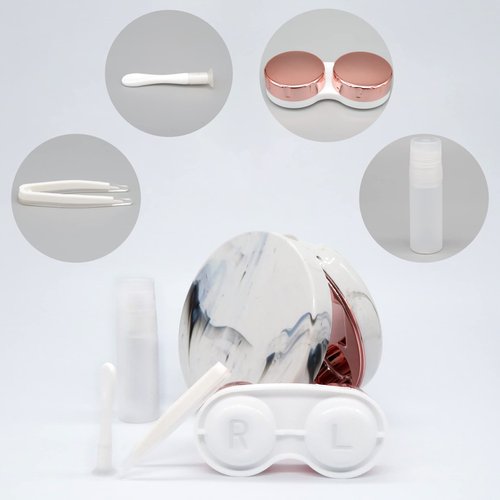 Vastsoon Contact Lens Case, Portable Cute Eye Contacts Colored Lenses Applicator Remover Tool Kit with Mirror Solution Bottle for Travel Daily Outdoor (Rose Gold)