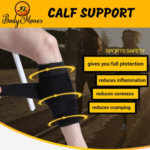 BodyMoves Calf Brace plus hot and cold gel pack for Torn Muscle Shin Brace Strain Wrap Support Leg Brace for Shin Splints Lower Leg Calf Compression Sleeve for Calf Strain Injury Tear Runners Remedy