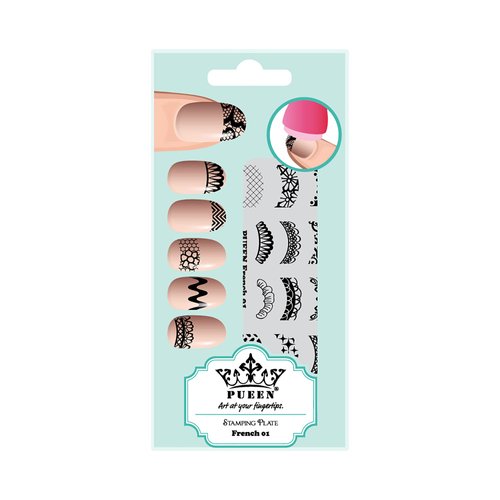 PUEEN Nail Art Stamping Plate -French 01-125x65mm Unique Nailart Polish Stamping Manicure Image Plates Accessories DIY Nails - BH000916