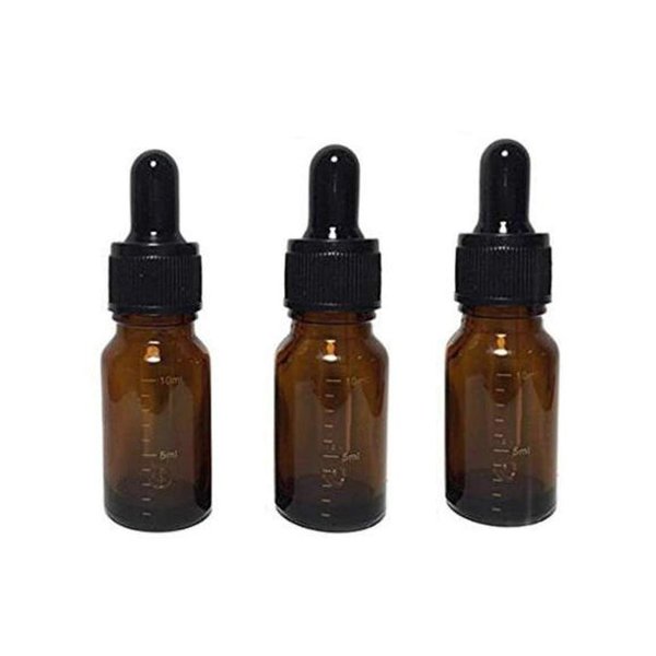 3 Pcs 10ml 0.34oz Empty Refillable Amber Glass Graduated Dropper Bottle Essential Oil Cosmetics Elite Fluid Container Jar Pot Holder with Glass Pipette Dropper