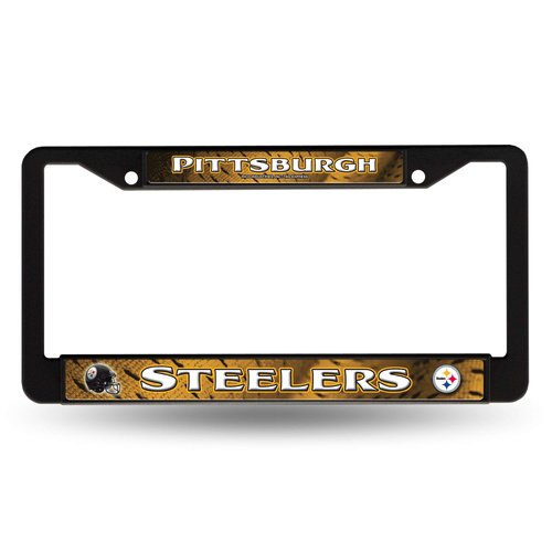 Rico Industries NFL Pittsburgh Steelers Standard Chrome License Plate Frame, Black, 15 x 8