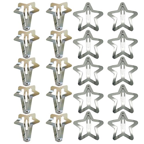 20 PCS 1.57" Star Snap Hair Clips Y2K, 2000s Silver Girl HairAccessories,Star Clips Hair, Festival Hair Barrettes for Women,Grils Styling Gift
