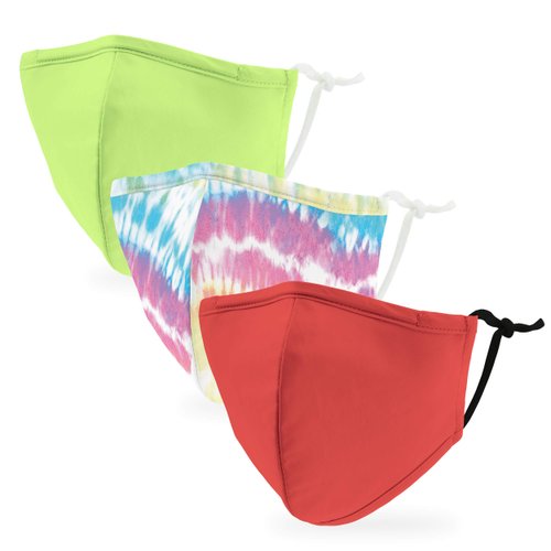 WEDDINGSTAR 3 Pack Kid's 3-Ply Washable Cloth Face Mask Reusable and Adjustable with Filter Pocket - Tye Die