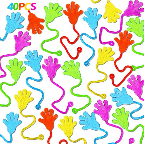 40PCS Glitter Sticky Hands Party Favors for Kids Birthday Supplies Valentine Goodie Bag Stuffers Classroom Treasure Box Carnival Prizes Bulk Goody Treat Gift Trinkets Stuff Pinata Fillers Mini Toys