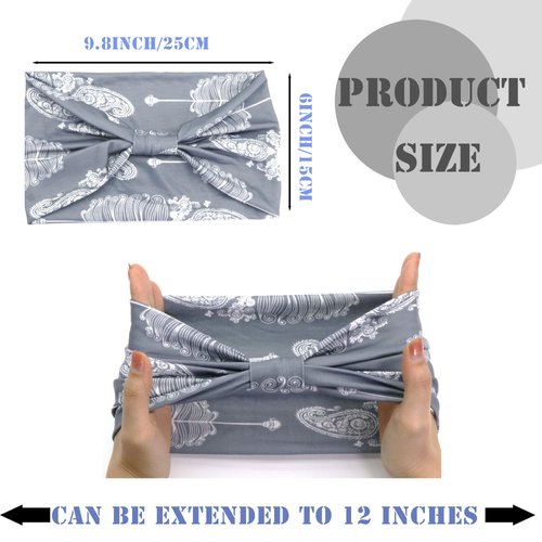 FULZTEY Boho Headbands for Women Vintage Elastic Fabric Printed Hair Bands Workout Wide Knot Sweatbands Soft Cotton Headwraps Yoga Running Hair Accessories for Women Girls 4Pcs