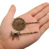 6 Retro Vintage Metal Hair Pin Bobby Pins Flower Bow Royal Square Bronze Accessories Women Girls
