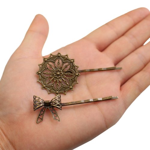 6 Retro Vintage Metal Hair Pin Bobby Pins Flower Bow Royal Square Bronze Accessories Women Girls