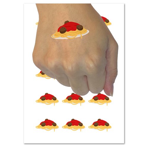 Spaghetti and Meatballs Italian Pasta Temporary Tattoo Water Resistant Fake Body Art Set Collection - 15 2" Tattoos (1 Sheet)