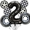YWQIPABA Race Car 2nd Birthday Party Balloons, 40 Inch Mylar Foil Racetrack Number 2 Balloon Black for Boys Two Fast Birthday Decorations,Race Car Theme Party Decorations Supplies 7 Pcs