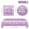 Purple Party Tableware set, Purple Happy Birthday Theme 20 Plates and 20 Napkins and Tablecloths 71 '' x 42 '' for Girls Women Silver Glitter Birthday Party Supplies