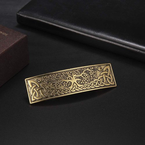 Amaxer Vintage Viking Barrettes for Women Girls Celtic Ancient Nordic Odin's Raven Hair Clips for Thick Thin Hair Vintage French Hair Clips Hair Styling Accessories (Gold-Tree of Life)