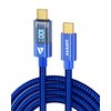 SUPERV 6.6ft/200cm Type C Cable Type C Charger Fast Charging Cable 5A PD 100w 6.6FT USB C Cable with LED Display 480Mbps Data Nylon Braided Blue Cable